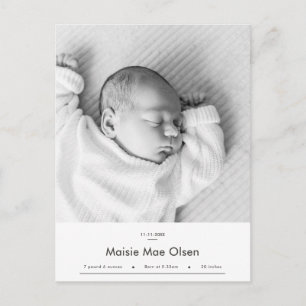 Moderne geboorteaankondiging baby foto ansichtkaar briefkaart
