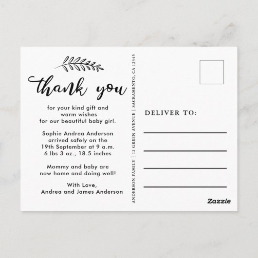 Moderne Geboorteaankondiging Bedankt Briefkaart (Achterkant)