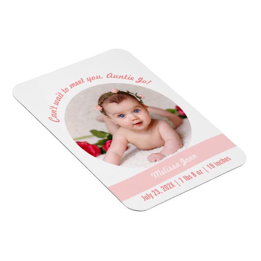 Moderne geboorteaankondiging foto baby meisje tant magneet (Rechterzijde)