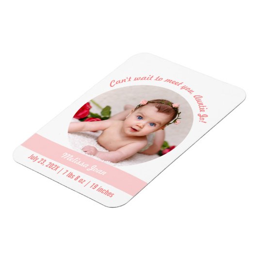 Moderne geboorteaankondiging foto baby meisje tant magneet (Linkerzijde)