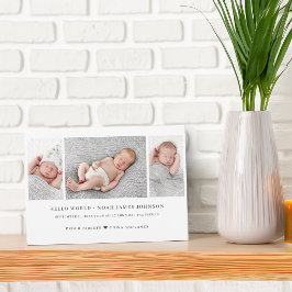 Moderne geboorteaankondiging met 3 foto's aankondiging