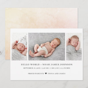 Moderne geboorteaankondiging met 3 foto's aankondiging