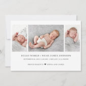Moderne geboorteaankondiging met 3 foto's aankondiging (Voorkant)