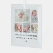 Moderne geboorteaankondiging met 5 foto's glas ornament (Voorkant links)