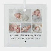 Moderne geboorteaankondiging met 5 foto's glas ornament (Voorkant)