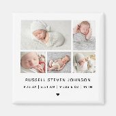 Moderne geboorteaankondiging met 5 foto's op een r magneet (Voorkant)