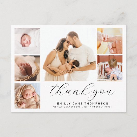 Moderne geboorteaankondiging met meerdere foto's i briefkaart (Voorkant)
