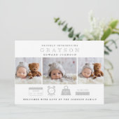 Moderne geboorteaankondiging met Stats Icons Card Kaart (Staand voorkant)