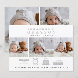 Moderne geboorteaankondiging met Stats Icons Card Kaart