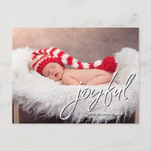 Moderne geboorteaankondiging van Baby Joyful scrip Briefkaart