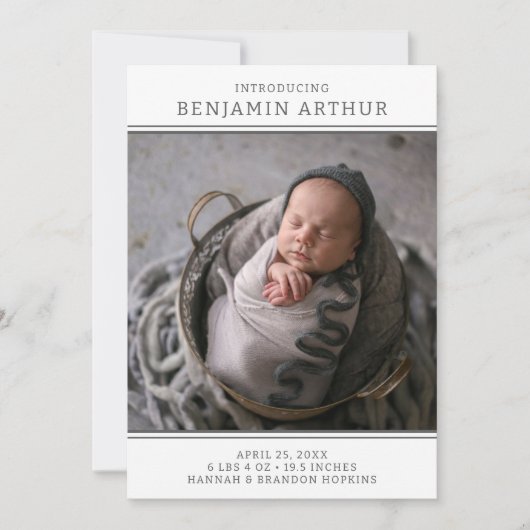 Moderne geboorteaankondiging van de fotojongen kaart (Voorkant)