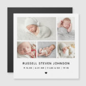 Moderne geboorteaankondigingsmagneetkaart met 5 fo (Voorkant / Achterkant)