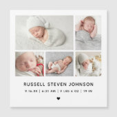 Moderne geboorteaankondigingsmagneetkaart met 5 fo (Voorkant)