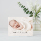 Moderne geboortekaart met babyfoto en naam briefkaart (Staand voorkant)