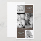 Moderne geboortekaart tweeling jongens foto baby a aankondiging (Voorkant / Achterkant)