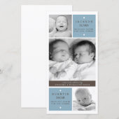 Moderne geboortekaart tweeling jongens foto baby a aankondiging (Voorkant / Achterkant)