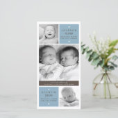 Moderne geboortekaart tweeling jongens foto baby a aankondiging (Staand voorkant)