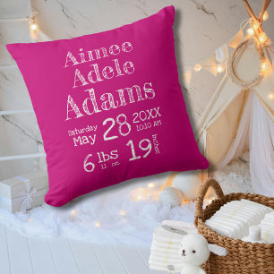 Moderne Geboortestatistieken Baby Kussen   Magenta