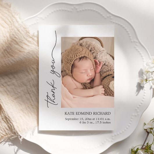 Moderne Geboortestatistieken Pasgeboren Foto aanko Bedankkaart