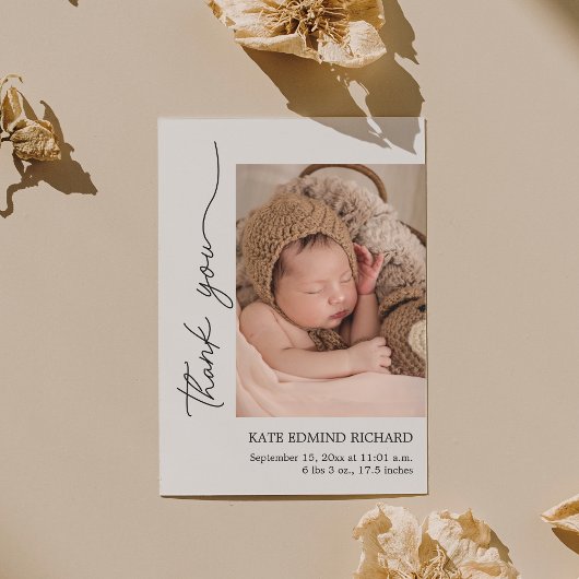 Moderne Geboortestatistieken Pasgeboren Foto aanko Bedankkaart