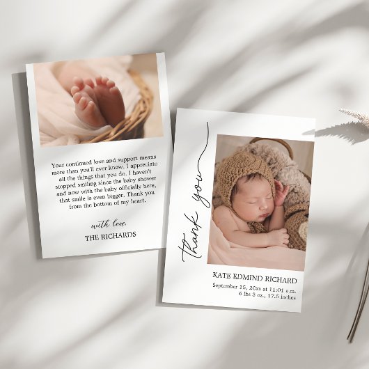 Moderne Geboortestatistieken Pasgeboren Foto aanko Bedankkaart