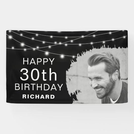 Moderne Geborstelde Foto-effect Verjaardagsbanner Spandoek (Horizontaal)