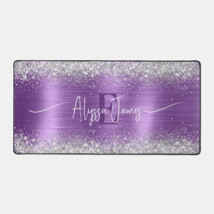 Moderne Geborstelde Paarse Folie Nep Zilver Glitte Bureaumat