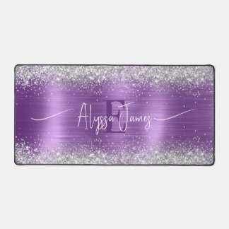 Moderne Geborstelde Paarse Folie Nep Zilver Glitte Bureaumat