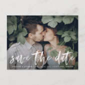 Moderne Geborstelde Script Foto Save The Date Aankondigingskaart (Voorkant)