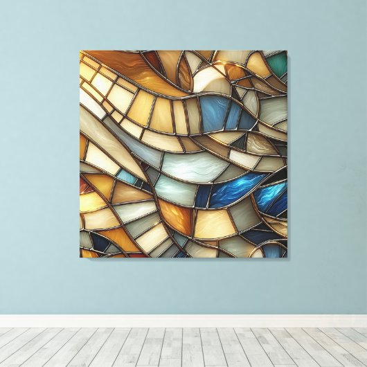 Moderne Gebrandschilderde Glasgolven Canvas Afdruk (Insitu (Houten vloer))
