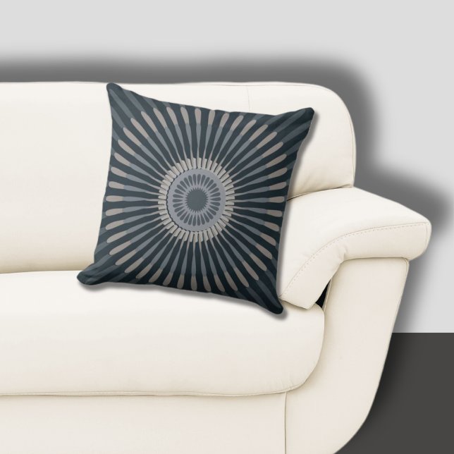 Moderne gecentreerde blauw-grijze sterbloem kussen (Modern Centered Blue-Gray Star Flower Throw Pillow)
