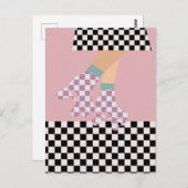 Moderne gecheckte kunst met rolschaatsen briefkaart (Voorkant / Achterkant)