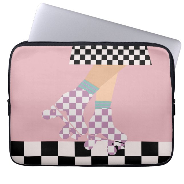 Moderne gecheckte rolschaatscans voor meisjes laptop sleeve (Voorkant)