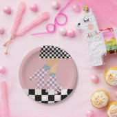 Moderne gecheckte rolschaatscans voor meisjes papieren bordje (Feest)