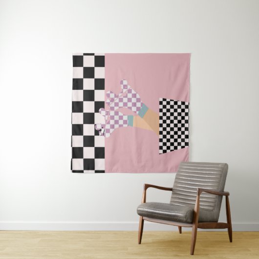 Moderne gecheckte rolschaatscans voor meisjes wandkleed (In Situ (horizontaal))