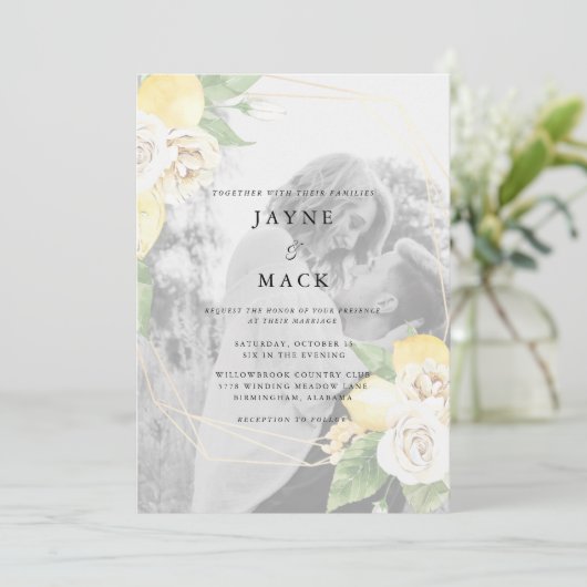 Moderne gedempte foto citroenen bruiloft kaart (Staand voorkant)