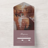 Moderne gedempte pruim foto bruiloft all in one uitnodiging (Binnen)