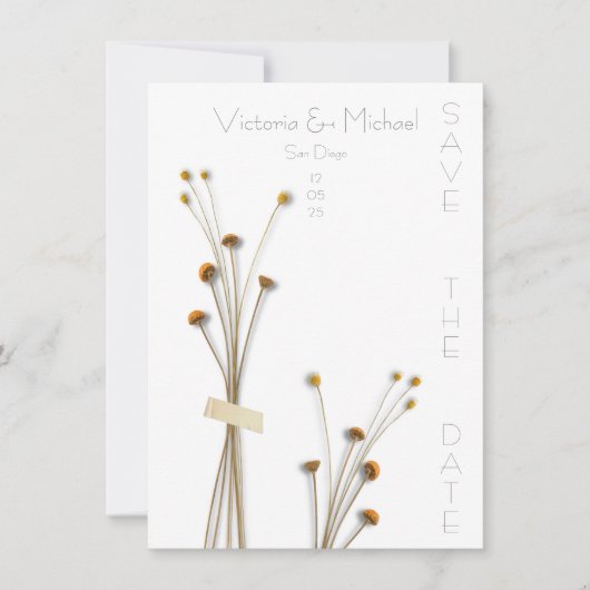 Moderne gedroogde weidebloemen save the date kaart (Voorkant)