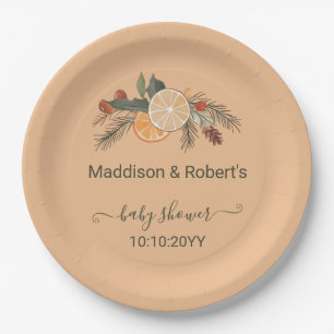 Moderne Gedroogde Winter Citrus Baby Shower Papieren Bordje