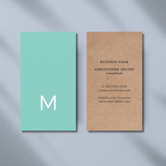 Moderne Gedrukte Kraft Blau Witte Monogram Visitekaartje