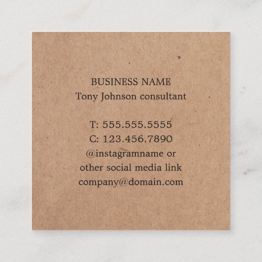 Moderne, gedrukte Kraft Dark Blue White Geometric Vierkante Visitekaartje (Achterkant)