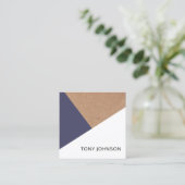 Moderne, gedrukte Kraft Dark Blue White Geometric Vierkante Visitekaartje (Staand voorkant)