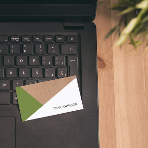 Moderne gedrukte Kraft Olive Green White Geometric Visitekaartje