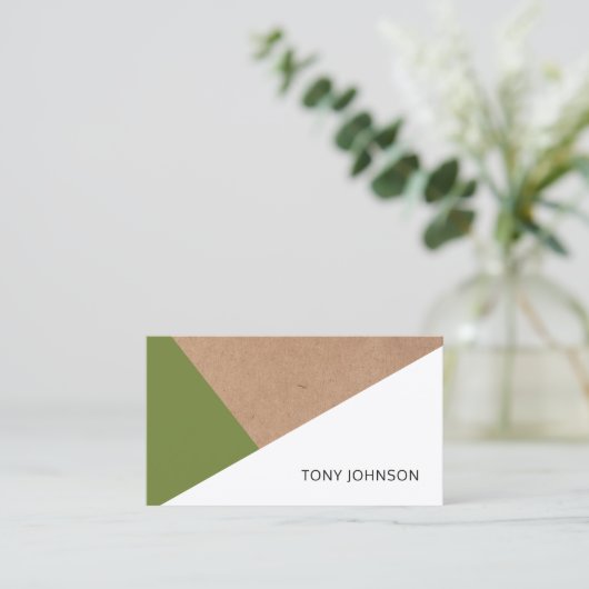Moderne gedrukte Kraft Olive Green White Geometric Visitekaartje (Staand voorkant)