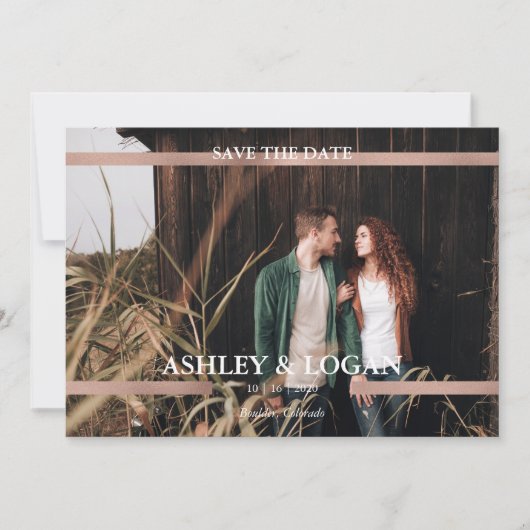 Moderne gedrukte roze gouden trouw-houd-de-datum-k save the date (Voorkant)