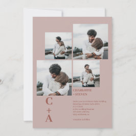 Moderne gedurfde boho brown 4 foto's grid bruiloft kaart