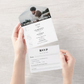 Moderne gedurfde casual initialen fotobruiloft all in one uitnodiging (Afscheurbaar)