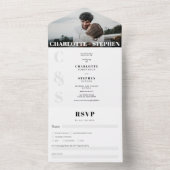 Moderne gedurfde casual initialen fotobruiloft all in one uitnodiging (Binnen)