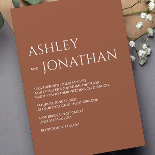 Moderne gedurfde en minimalistische bruiloft kaart