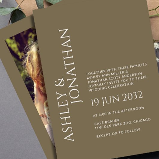 Moderne gedurfde en minimalistische foto bruiloft kaart